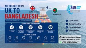air freight cost UK to Bangladesh chart.BML World Cargo & Logistics provides professional international shipping solutions between the United Kingdom,European countries and Bangladesh. The service includes air freight, door to door delivery, customs documentation assistance, commercial cargo, personal parcels, ecommerce shipment and electronics transport such as mobile phones and laptops. BML World ensures safe handling, proper packaging guidance and delivery coordination for individuals, families and businesses. #bmlworldltd, #logisticsservice, #logisticsupport, #cargoandlogistics, #freightforwarding, #ecommercebusiness, #shippingindustry 