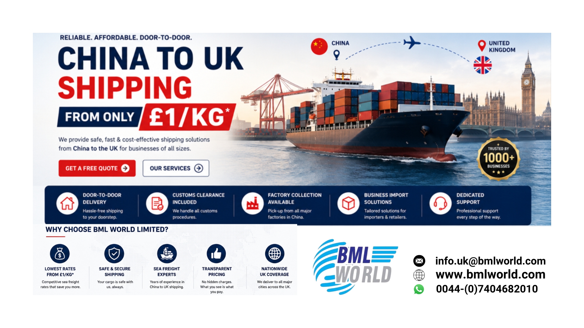 China to UK Shipping Services – BML World Cargo & Logistic China to UK shipping air and sea freight service BML World