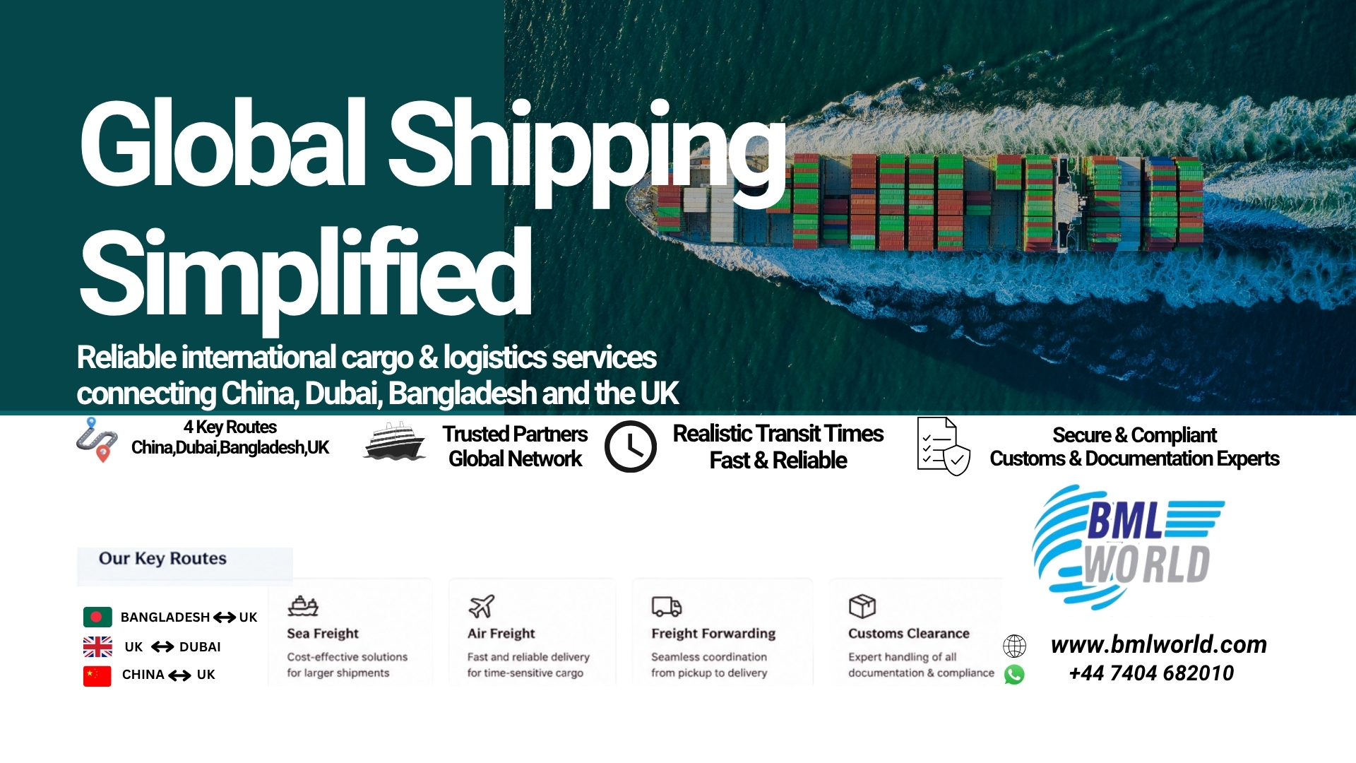 International cargo shipping routes connecting China Dubai Bangladesh and the UK | Air freight and sea cargo options for international shipments | Cargo collection documentation and delivery planning