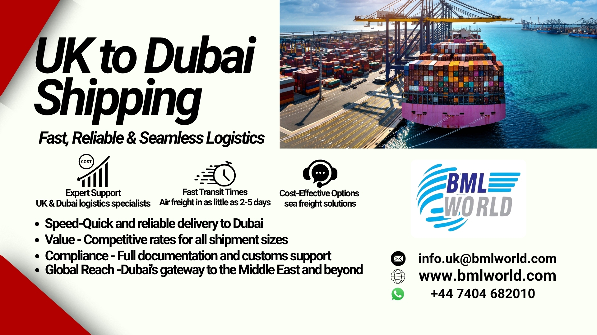 Air cargo pallets and a sea freight container representing shipping options to Dubai